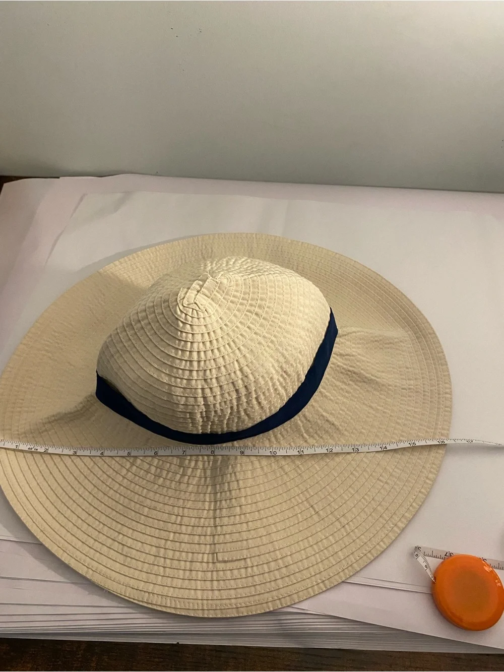 Ralph Lauren Wide Brim Sun Hat with Navy Ribbon
